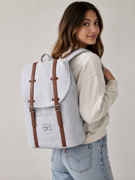 Herschel Supply Company Handbags - Herschel Retreat Backpack 23L Light Grey Tan Leather Straps Laptop School Travel